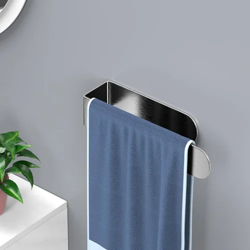 Miniatura 2 de HUFEEOH Toallero de mano, barra de toalla de mano plateada, barra de toalla de baño autoadhesiva en la pared, acero inoxidable cepillado Plata