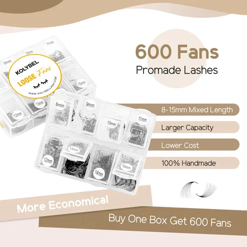 Miniatura 2 de Extensiones de Pestañas Prefabricadas en Abanico 600 Abanicos 5D Hechas a Mano Extensiones de Pestañas de Volumen 0.07mm de Grosor 8-15mm Rizo D