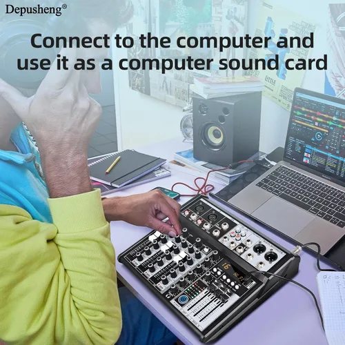 Miniatura 3 de Depusheng Mezclador de Audio Profesional, Sistema de Consola de Mezcla de Tablero de Sonido de Interfaz de Audio de 4 Canales, Mezclador DJ