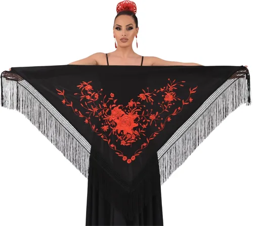 Miniatura 6 de Mantón de flamenco MEDIANO bordado a una cara. 160X75cm. Flecos de 5.9 in