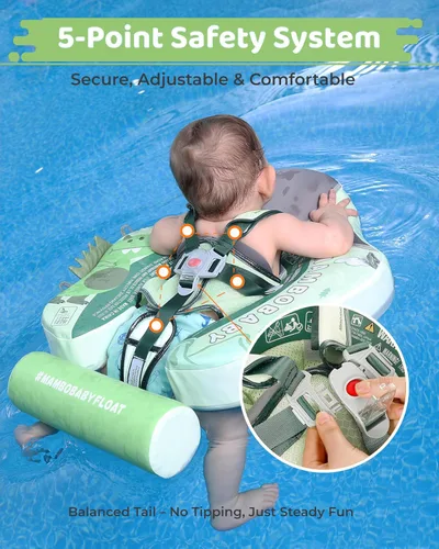 Miniatura 5 de Mambobaby Baby Float with Canopy for Pool，Infant Toddler Swim Float for Outdoor, UPF 50+ Sun Protection Solid Pearl-Foam Soft Skin-Friendly Fabric