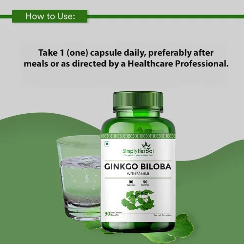 Miniatura 4 de Simply Herbal Ginkgo Biloba 120mg con extracto de Bacopa Monnieri Brahmi 380mg para una mejor concentración, mejora la circulación sanguínea, mejora