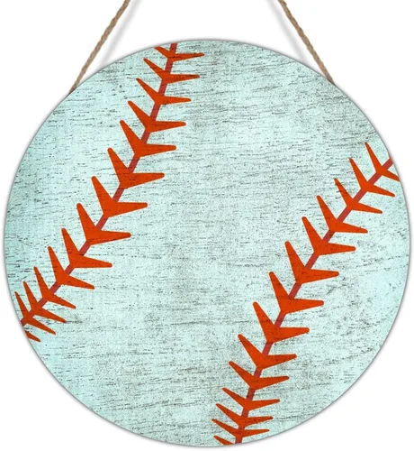 Letrero de madera de béisbol vintage para puerta de jugador deportivo, letrero decorativo de pared de jugador de béisbol, placa de decoración del
