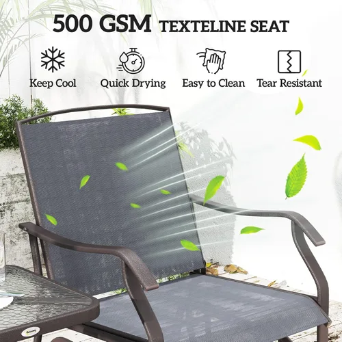 Miniatura 4 de Outsunny Juego de 3 sillas planeadoras para exteriores con mesa auxiliar, 2 mecedoras para patio con tela transpirable, mesa de cristal, para patio