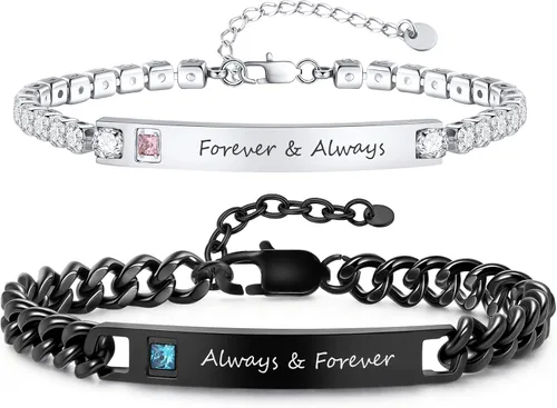 Miniatura 21 de TempBeau Pulsera para Pareja - Pulsera de Identificación Personalizada con Grabado Personalizado, Pulsera de Cuerda Trenzada para Él y Ella