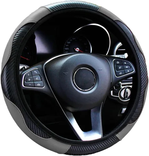 Miniatura 9 de Funda de cuero de fibra de carbono ultra fina para volante, antideslizante y protección solar que protege el volante, fácil de instalar, universal