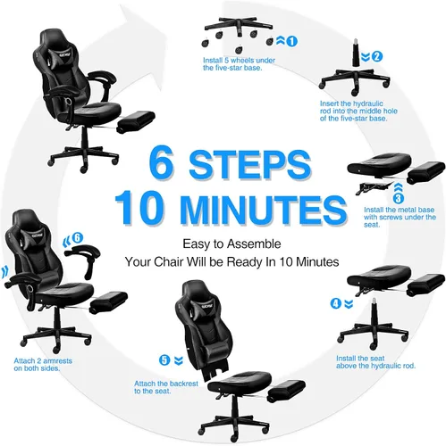 Miniatura 7 de ELECWISH Sillas de juego para adultos, respaldo alto, giratorias, reclinables, ergonómicas, para videojuegos, reposacabezas y soporte lumbar, silla