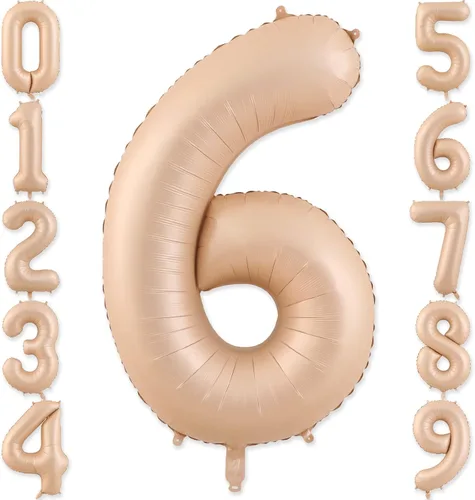 Miniatura 15 de Globos con el número 2, 2 globos, 2 globos de número 40 pulgadas, globos grandes de aluminio beige grandes para fiestas de cumpleaños, bodas, Beige 2