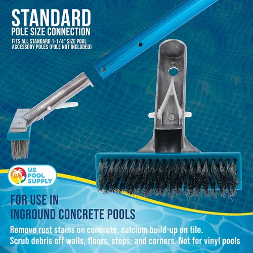 Miniatura 4 de U.S. Pool Supply - Cepillo de piscina para piscinas enterradas - Cabezal de cepillo de piscina de 5" de acero inoxidable, cerdas de alambre