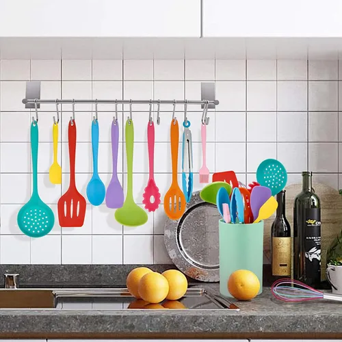 Miniatura 7 de LIANYU Utensilios de cocina de silicona de 12 piezas con soporte, juego de herramientas de cocina incluye espátula ranurada, cuchara, cucharón