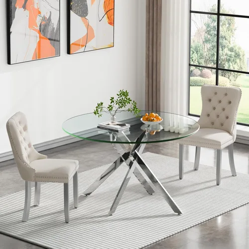 Miniatura 106 de HomVent Juego de mesa de comedor redonda de vidrio de 3 piezas, juego de mesa de comedor de vidrio templado para 2 mesas de cocina con 2 sillas