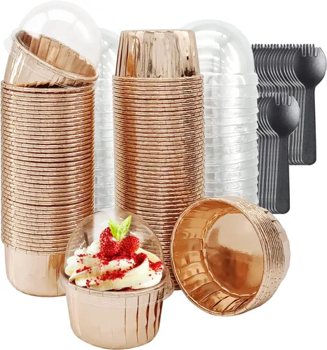 Miniatura 14 de Free-Air - Moldes para cupcakes con tapas de cúpula, paquete de 100 unidades, mini moldes de aluminio para hornear magdalenas, moldes desechables