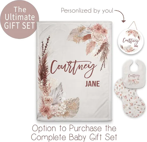 Miniatura 6 de Girls Love A Monogram - Mantas de bebé personalizadas con diseño floral bohemio para niñas con regalo de ducha con nombre