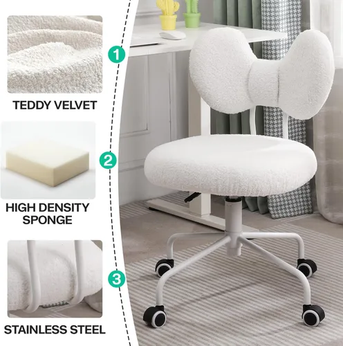 Miniatura 5 de Bonita silla de escritorio con respaldo, cómoda silla de oficina pequeña con ruedas, silla giratoria ajustable sin brazos para oficina en casa, sala