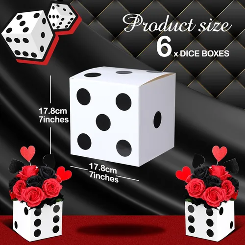 Miniatura 2 de Sinmoe 6 cajas de regalo de dados blancos a granel de 7 x 7 x 7 pulgadas, caja de cartón de casino 3D, centros de mesa de dados para decoración
