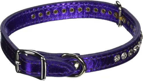 Miniatura 27 de Collar de perro de cuero y cristales de OmniPet Signature, cuero de grano de violeta africana de avestruz, se ajusta a un tamaño de cuello de 6"-8