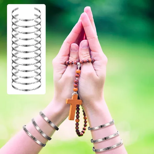 Miniatura 4 de Funtery 12 pulseras cristianas grabadas con versículos de la Biblia, regalo de Pascua para mujeres, bautismo religioso, escritura inspiradora