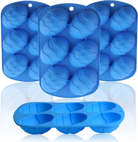 Moldes de silicona para huevos de Pascua, paquete de 4 moldes para hornear en forma de huevo, 24 cavidades, molde de silicona para gelatina de