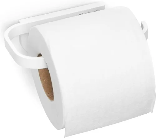 Brabantia Mindset - Portarrollos de papel higiénico montado en la pared (blanco fresco mineral) de apertura amplia, estante de pañuelos de baño,