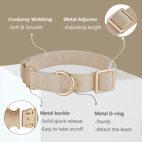 Miniatura 2 de Collar de perro de corduroy suave con hebilla de metal de alta calidad, para perros medianos. (Blanco, Mediano: 12-19")