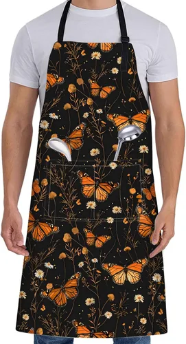 Miniatura 14 de Delantal de pájaro para mujer con colibrí, 28 x 33 pulgadas, delantales de cocina de jardín floral con 2 bolsillos, tela Oxford, hermoso delantal