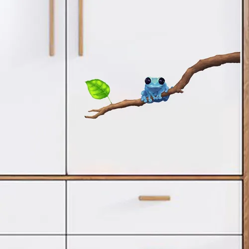 Miniatura 3 de Calcomanía de pared de rana venenosa y dardo, color azul, para guardería, animales, extraíble, despegar y pegar, impermeable, decoración de pared