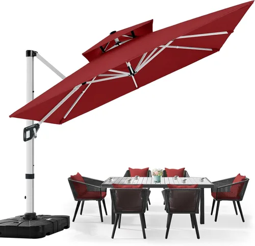 Miniatura 10 de ABCCANOPY Patio Umbrella Cantilever Double Top Outdoor Offset Umbrella with 360° Rotation