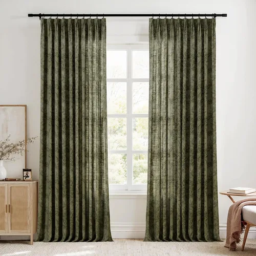 TWOPAGES Cortina plisada floral de 63 pulgadas de largo, cortina de privacidad para filtrar la luz, cortina de lino con textura impresa para sala de