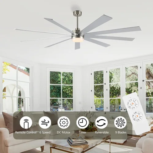 Miniatura 3 de LEDLUX Ventilador de techo con motor CC de 84 pulgadas con luz, control remoto de 6 velocidades, motor reversible, moderno ventilador de techo Plata