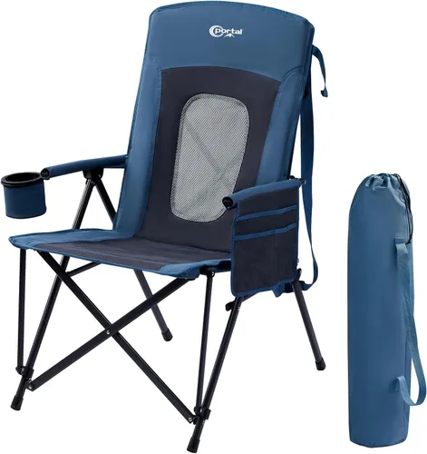 Miniatura 9 de PORTAL Silla de camping plegable extra grande con respaldo alto, sillas de césped portátiles para adultos, deportes al aire libre con apoyabrazos