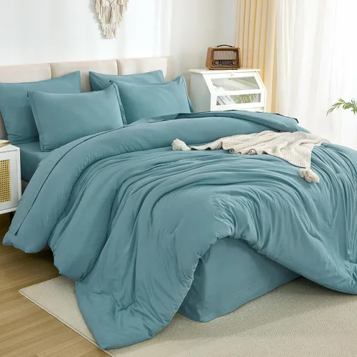 Miniatura 24 de Litanika Cama en una Bolsa King Beige - Juego de Ropa de Cama de 7 Piezas Tamaño King, Juego de Edredón de Cama, Juego de Edredón con Edredón, 02