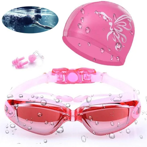 Miniatura 8 de Gafas de natación impermeables y juego de gorras 4 en 1, lentes de protección UV 400 transparentes antivaho