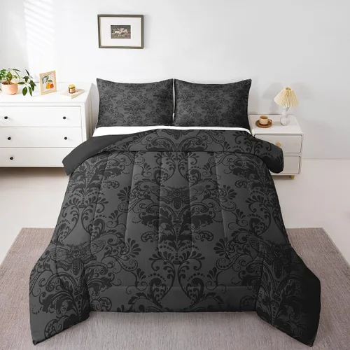 Miniatura 19 de Erosebridal - Juego de ropa de cama damascada negra para adultos, conjunto de edredón victoriano antiguo estilo barroco, tamaño queen, edredón Multi