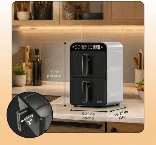 Miniatura 8 de Horno freidora de aire de 11.6 cuartos de galón con cesta doble, diseño vertical de 2 cestas, función de 6 programas preestablecidos con pantalla
