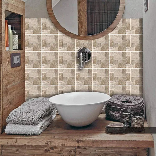 Miniatura 4 de Alwayspon 25 calcomanías autoadhesivas para azulejos de pared, a prueba de agua, para cocina, baño, 6 x 6 pulgadas Piedra beige
