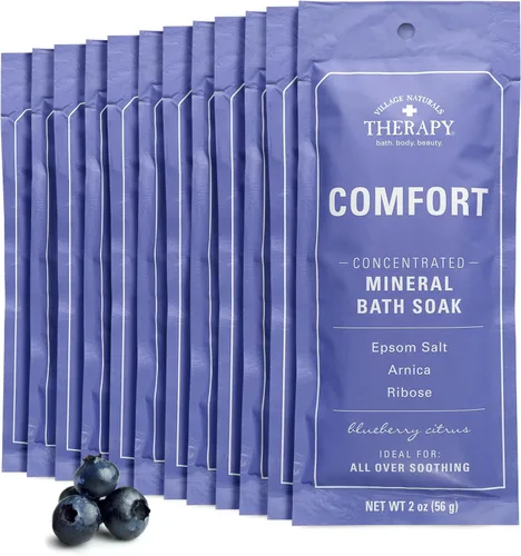 Village Naturals Therapy, Comfort - Remojo concentrado de baño mineral, arándanos cítricos, 2 onzas, paquete de 12