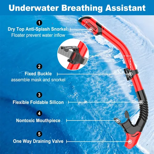 Miniatura 4 de Equipo de esnórquel para adultos, conjunto de esnórquel máscara de buceo con tubo seco superior, gafas de natación para adultos con cubierta