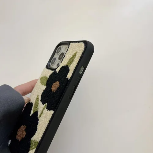 Miniatura 8 de Bonita funda para teléfono compatible con iPhone 14 Pro, diseño femenino retro de flores negras con diseño floral, delgada, suave y esponjosa, Black