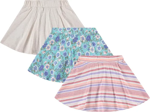 BTween Paquete de 3 faldas pantalón corto para niñas, faldas de scooter para niños, falda en capas con estampados florales, sólidos, teñido anudado