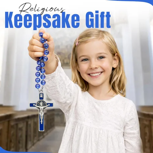 Miniatura 7 de Rosario italiano con bendición apostólica del Papa León XIV – Collar católico de cuentas grandes para espejo de coche, Primera Comunión, regalo