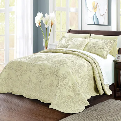 Miniatura 8 de Home Soft Things Juego de colcha de damasco de 4 piezas, edredón reversible con borde festoneado, juego de ropa de cama prelavado, patrón floral