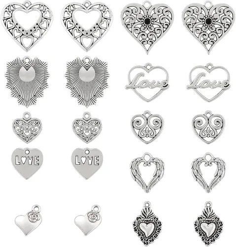 Miniatura 9 de SUNNYCLUE 1 caja de 26 dijes chapados en oro real de 18 quilates con letras de corazón a granel del alfabeto para pulseras, collares, dijes de copa