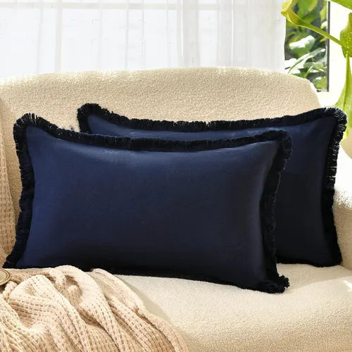 Miniatura 23 de ZWJD Juego de 2 fundas de almohada de 16 x 16 pulgadas, color beige, con flecos, de algodón, decorativas, cuadradas, para sofá, cama, sala de estar