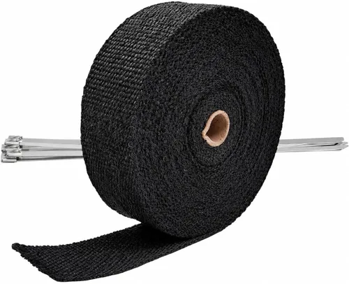 Ucreative Envoltura de cabezal de escape de fibra de vidrio negra de 2 pulgadas x 50 pies con 10 bridas de bloqueo de acero inoxidable de 11.8