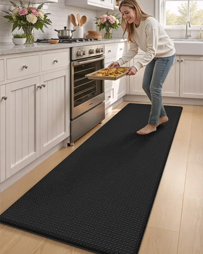 Miniatura 8 de Color&Geometry - Tapete antifatiga acolchado para la cocina para el piso - 24"x94", ancho, fácil de limpiar, a prueba de agua y aceite, Negro