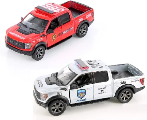 Miniatura 13 de KiNSMART SetOf4 2022 Ford F-150 Raptor - Camión de juguete a escala 1:46 de 5 pulgadas, modelo fundido a presión, negro, blanco, rojo, azul