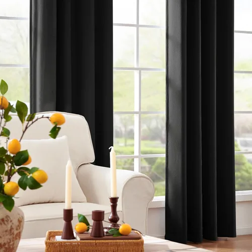 Miniatura 2 de jinchan Cortinas opacas con textura de lino negro para dormitorio, sala de estar, 2 paneles de 84 pulgadas de largo, con aislamiento térmico
