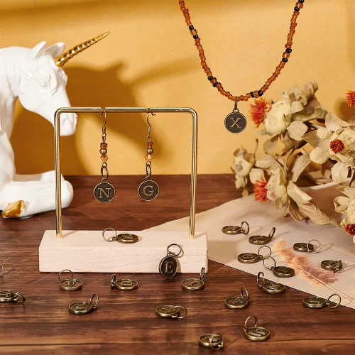 Miniatura 4 de PH PandaHall 104 unidades/4 juegos de colgantes del alfabeto de la A ~ Z, dijes de letras de metal de 0.472 pulgadas (0.472 in), colgantes de letra