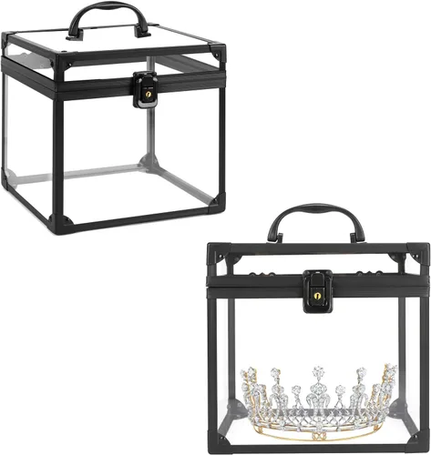 Caja de corona, estuche de maquillaje transparente, organizador de cosméticos, gran capacidad de acrílico transparente para artistas, vitrina para