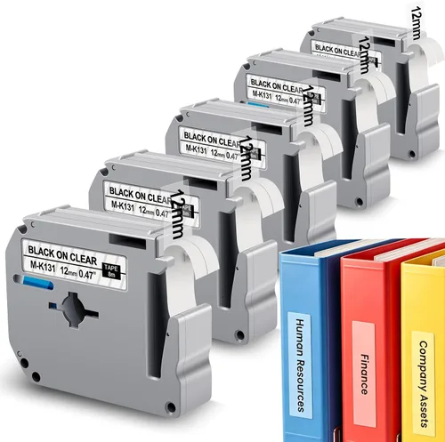 M-K131 PT-95 - Cinta de etiquetas transparente compatible con Brother P Touch M, cinta transparente de 0.472 in, 0.47 pulgadas, M-K131s M131 MK131,